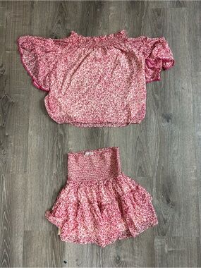 Joy joy Floral Off-Shoulder Top & Skirt Set